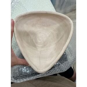 Handmade Studio Pottery Ceramic Triangular Bowl Matte Beige KCK9 Demo Signed